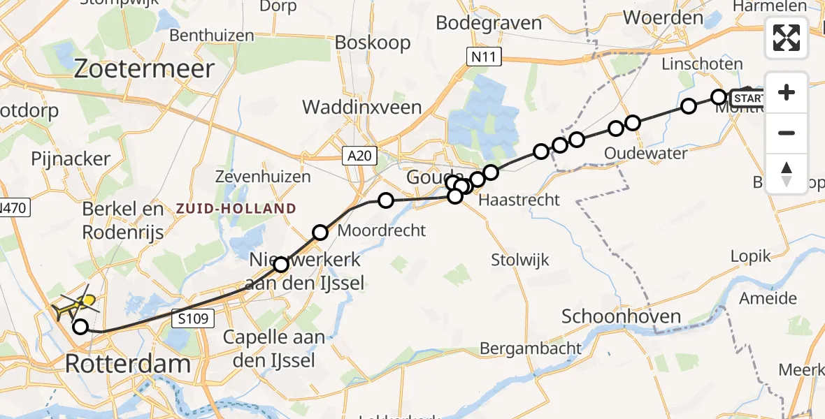 Routekaart van de vlucht: Lifeliner 2 naar Rotterdam The Hague Airport, IJsselveld