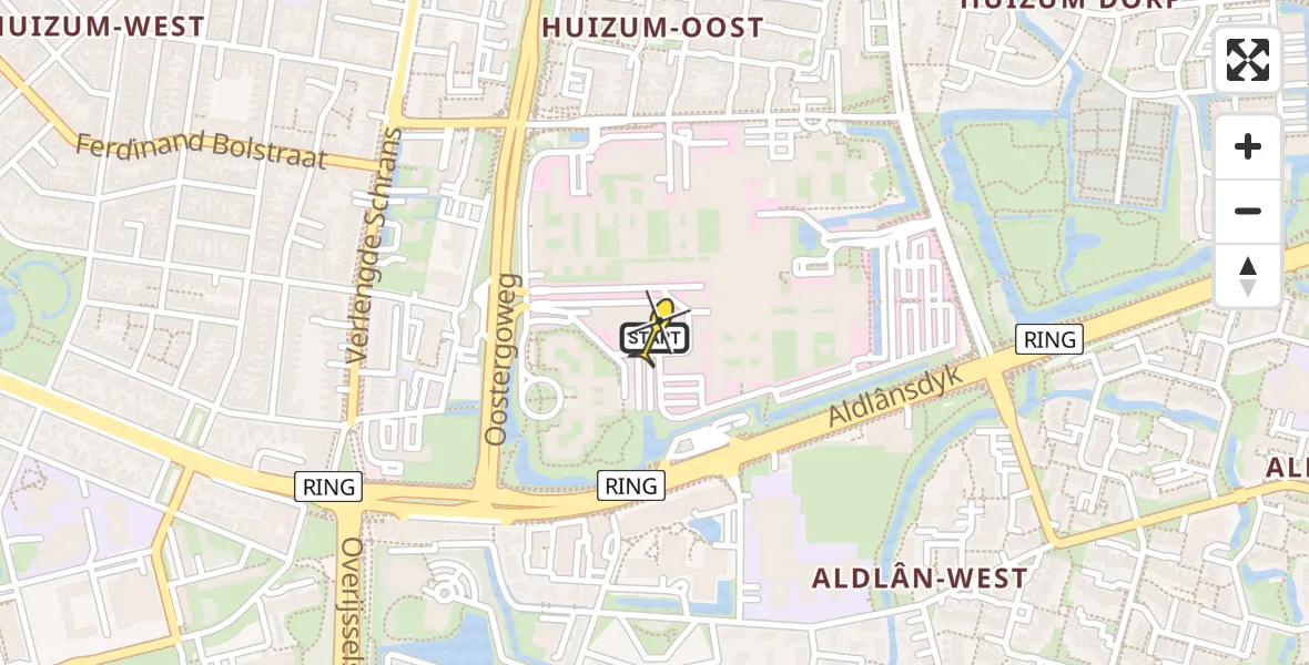 Routekaart van de vlucht: Ambulanceheli naar Leeuwarden, Aldlânsdyk