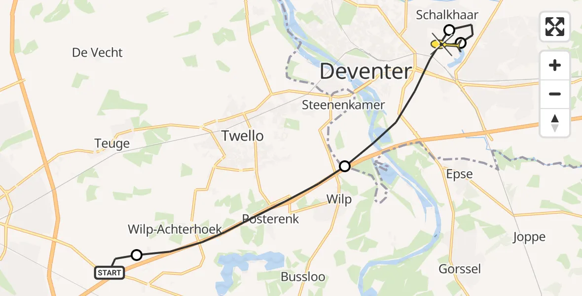 Routekaart van de vlucht: Lifeliner 4 naar Deventer, Heeringstraat