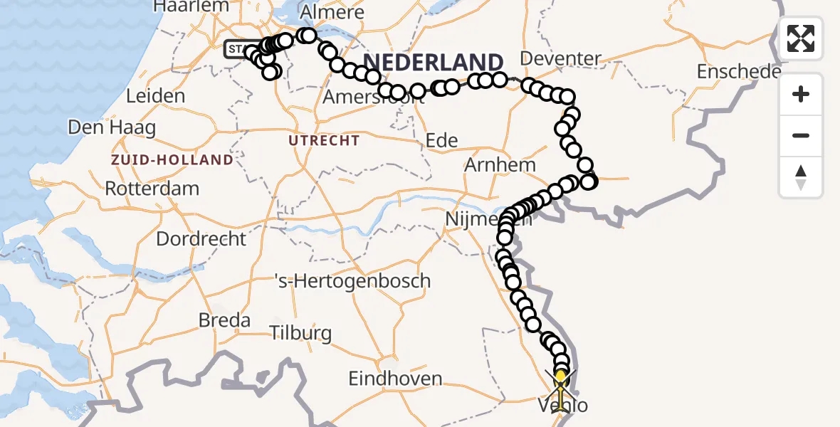 Routekaart van de vlucht: Politiehelikopter naar Velden, Nesserlaan