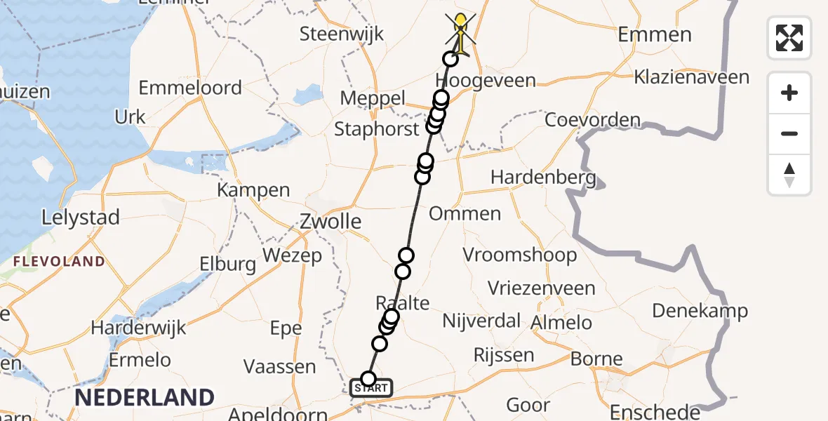 Routekaart van de vlucht: Lifeliner 4 naar Ruinen, Struinpad Zandwetering
