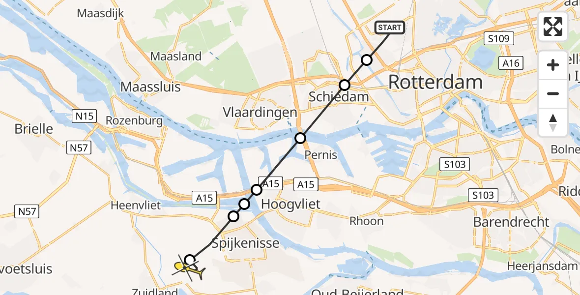 Routekaart van de vlucht: Lifeliner 2 naar Simonshaven, Van der Duijn van Maasdamweg