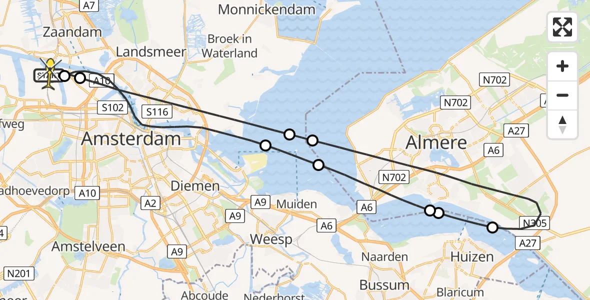 Routekaart van de vlucht: Lifeliner 1 naar Amsterdam Heliport, Westhavenweg