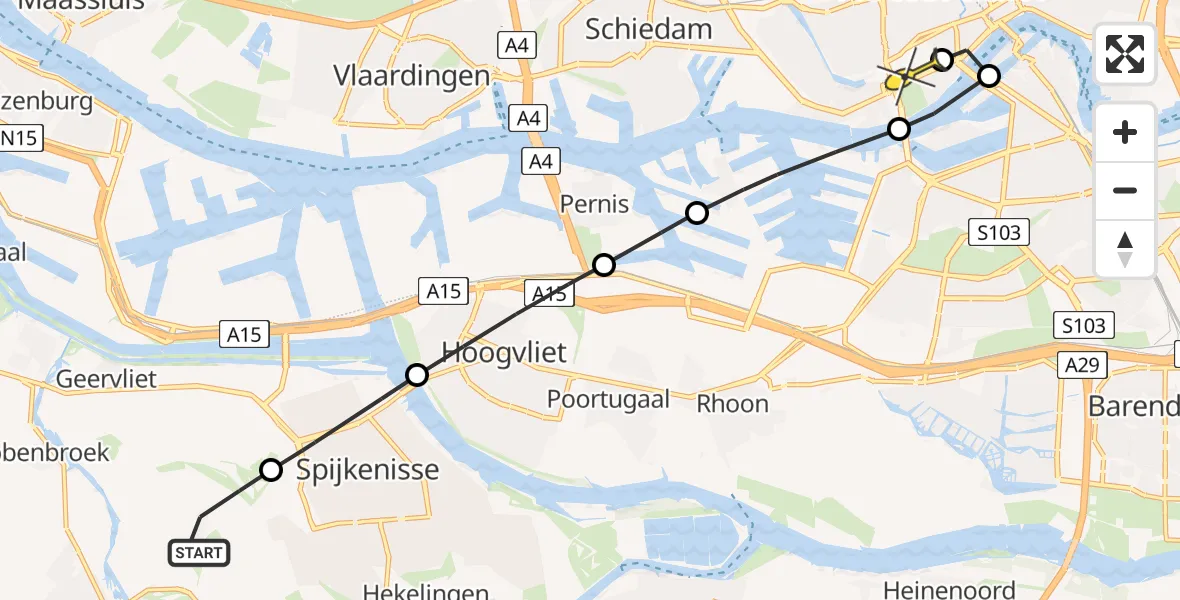 Routekaart van de vlucht: Lifeliner 2 naar Erasmus MC, Rietbroekweg