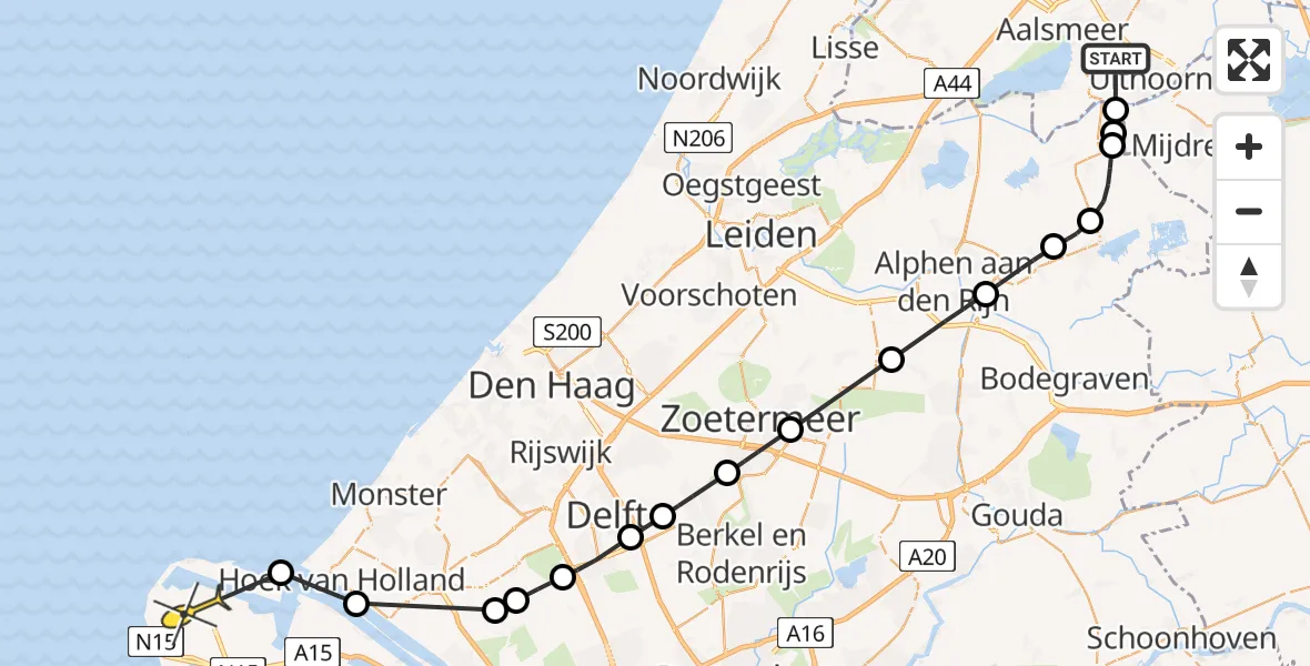 Routekaart van de vlucht: Politiehelikopter naar Maasvlakte, Drechtdijk