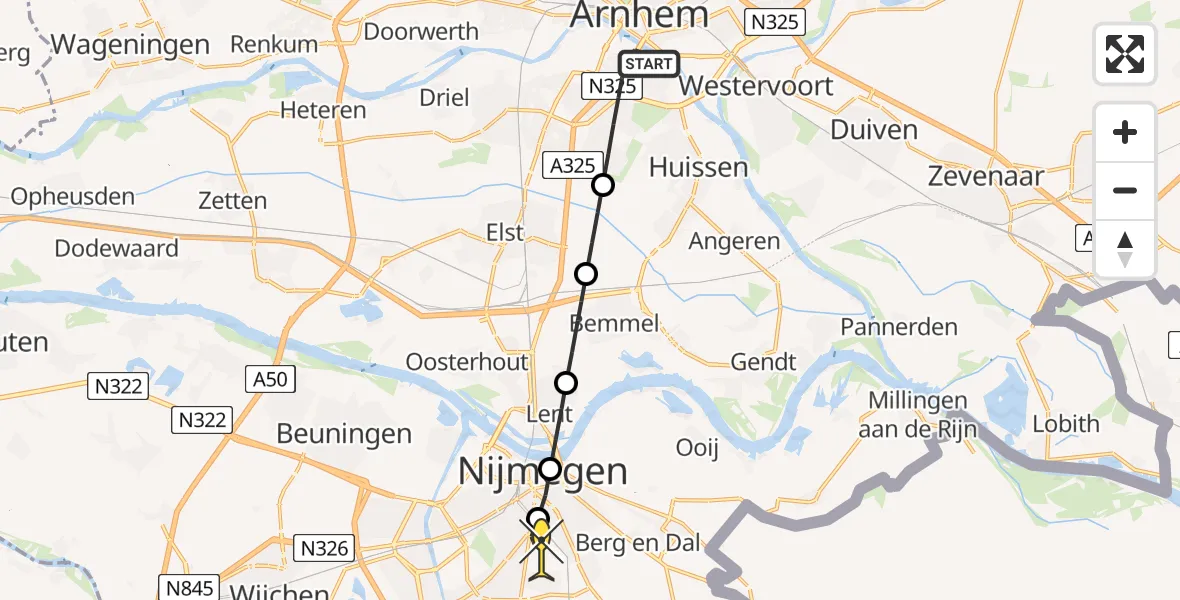 Routekaart van de vlucht: Lifeliner 3 naar Radboud Universitair Medisch Centrum, Zeegsingel