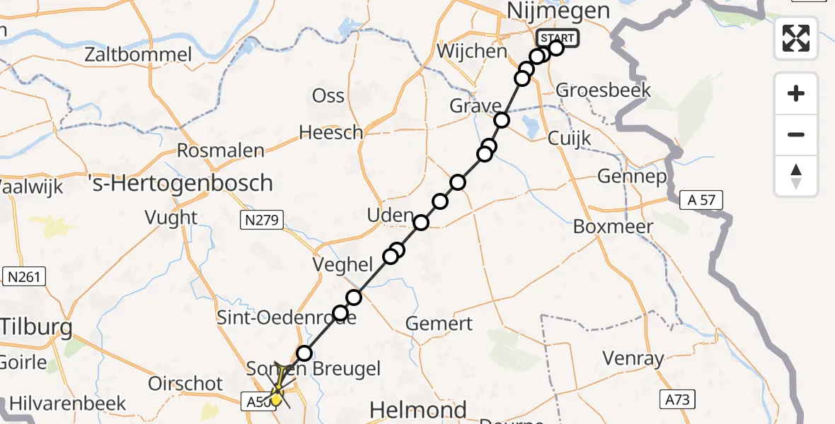 Routekaart van de vlucht: Lifeliner 3 naar Son en Breugel, Heemraadstraat