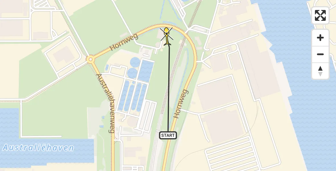 Routekaart van de vlucht: Lifeliner 1 naar Amsterdam Heliport, Hornweg