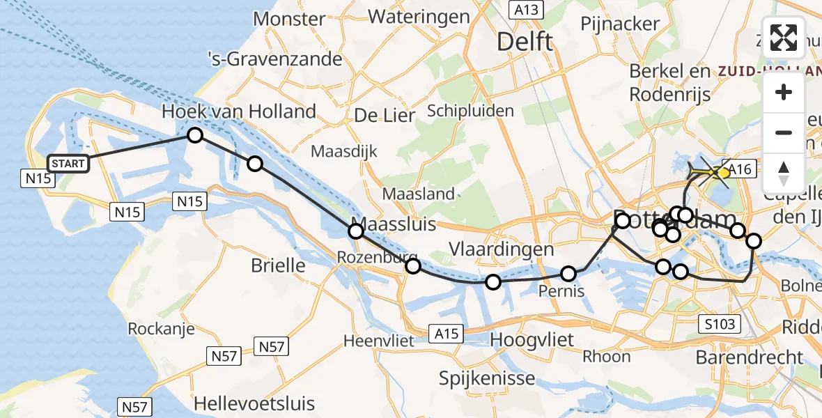 Routekaart van de vlucht: Politiehelikopter naar Rotterdam, Seguraweg