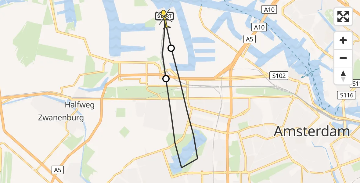 Routekaart van de vlucht: Lifeliner 1 naar Amsterdam Heliport, Hornweg