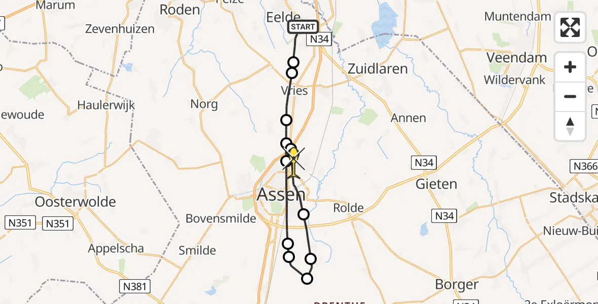 Routekaart van de vlucht: Lifeliner 4 naar Assen, Vissersweg