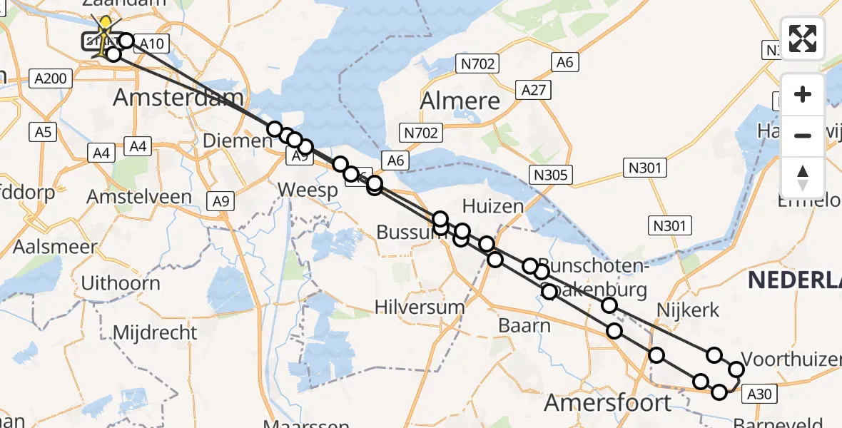 Routekaart van de vlucht: Lifeliner 1 naar Amsterdam Heliport, Hornweg