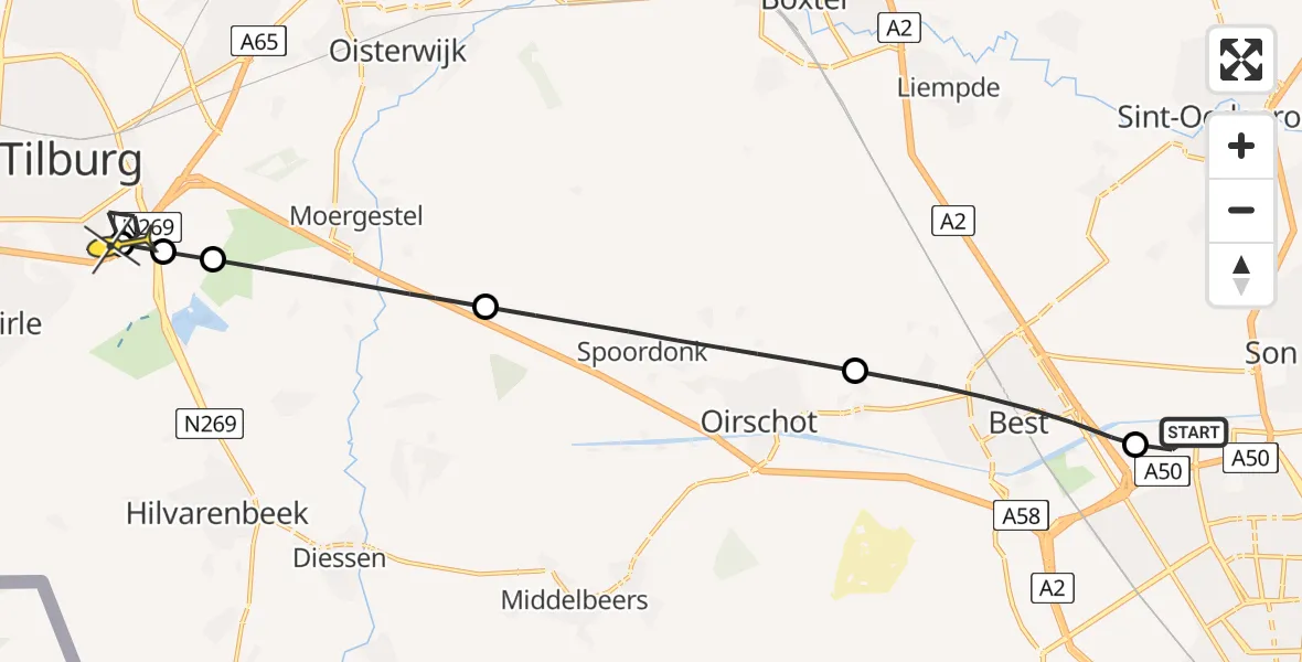 Routekaart van de vlucht: Lifeliner 3 naar Tilburg, Ekkersweijer
