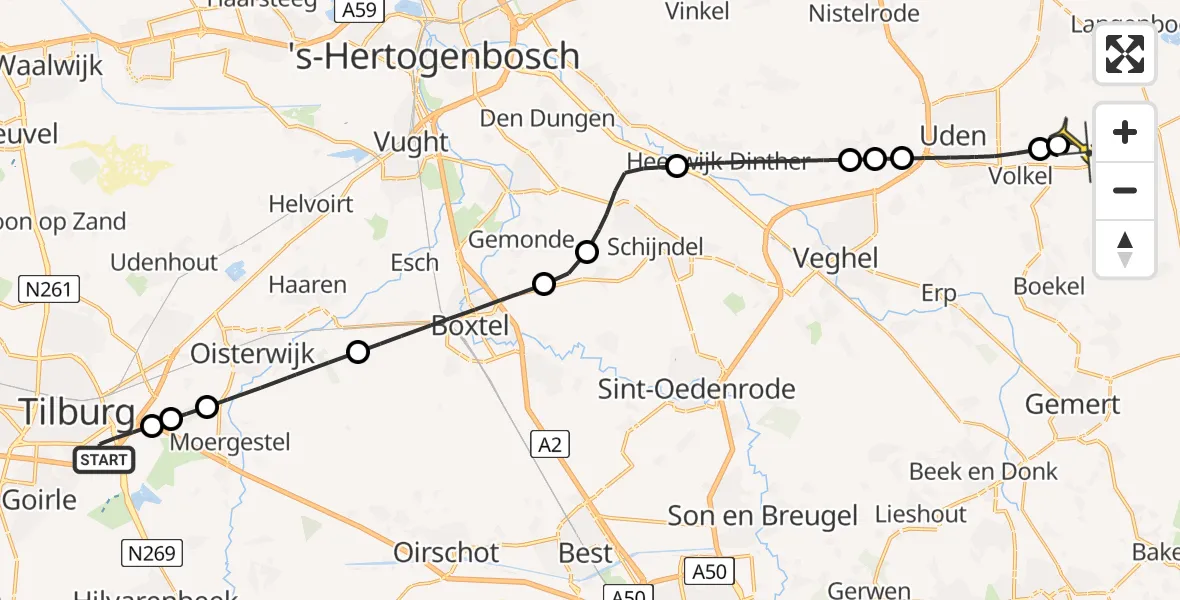 Routekaart van de vlucht: Lifeliner 3 naar Vliegbasis Volkel, Kempenbaan