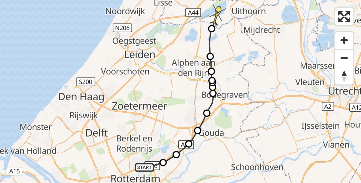 Routekaart van de vlucht: Politiehelikopter naar Kudelstaart, Terbregseweg