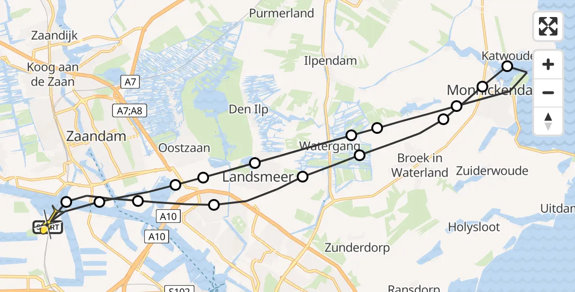 Routekaart van de vlucht: Lifeliner 1 naar Amsterdam Heliport, Hemweg