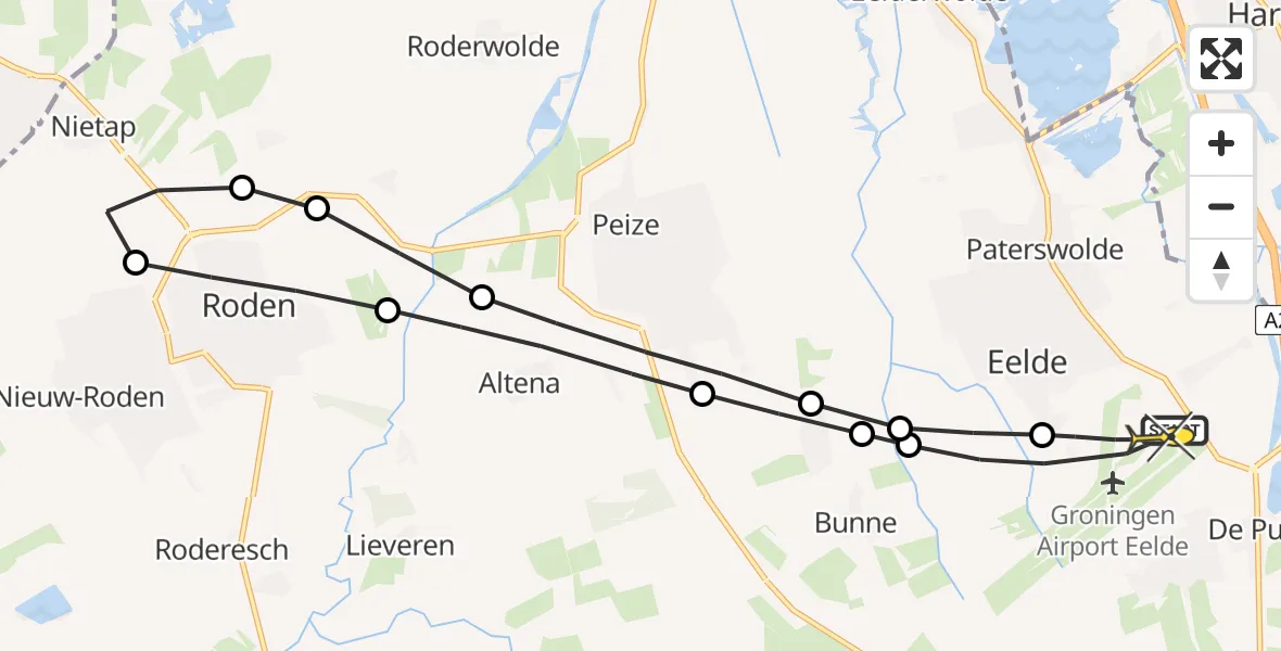 Routekaart van de vlucht: Lifeliner 4 naar Groningen Airport Eelde, Watermolendijk