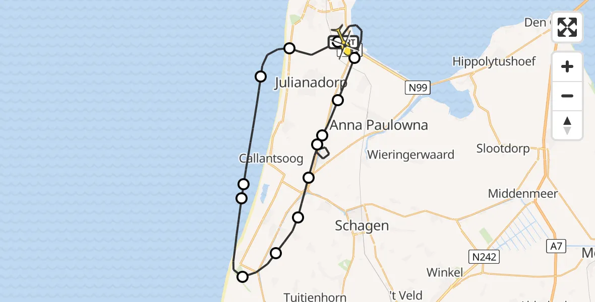 Routekaart van de vlucht: Kustwachthelikopter naar Vliegveld De Kooy, Luchthavenweg
