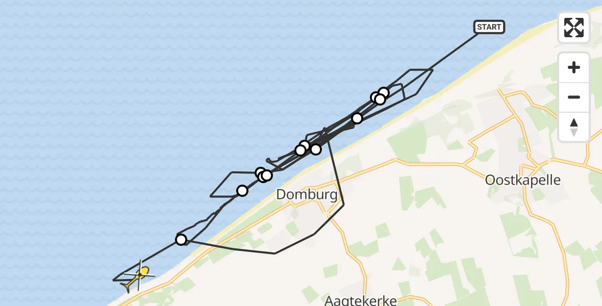 Routekaart van de vlucht: Kustwachthelikopter naar Vlissingen, Strand Oostkapelle