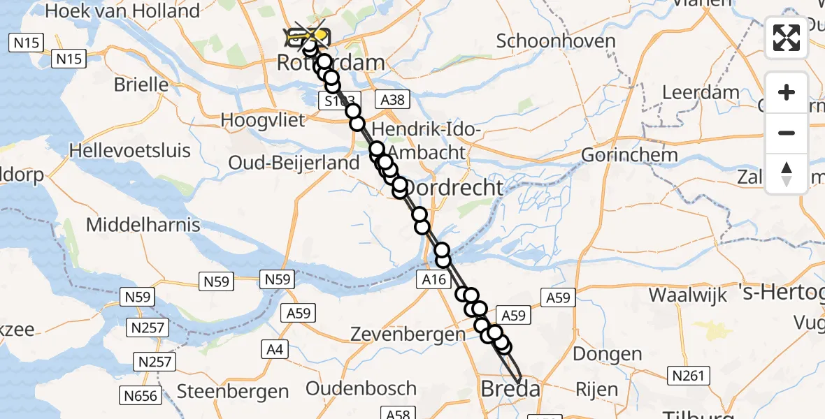 Routekaart van de vlucht: Lifeliner 2 naar Rotterdam The Hague Airport, Polderbrug