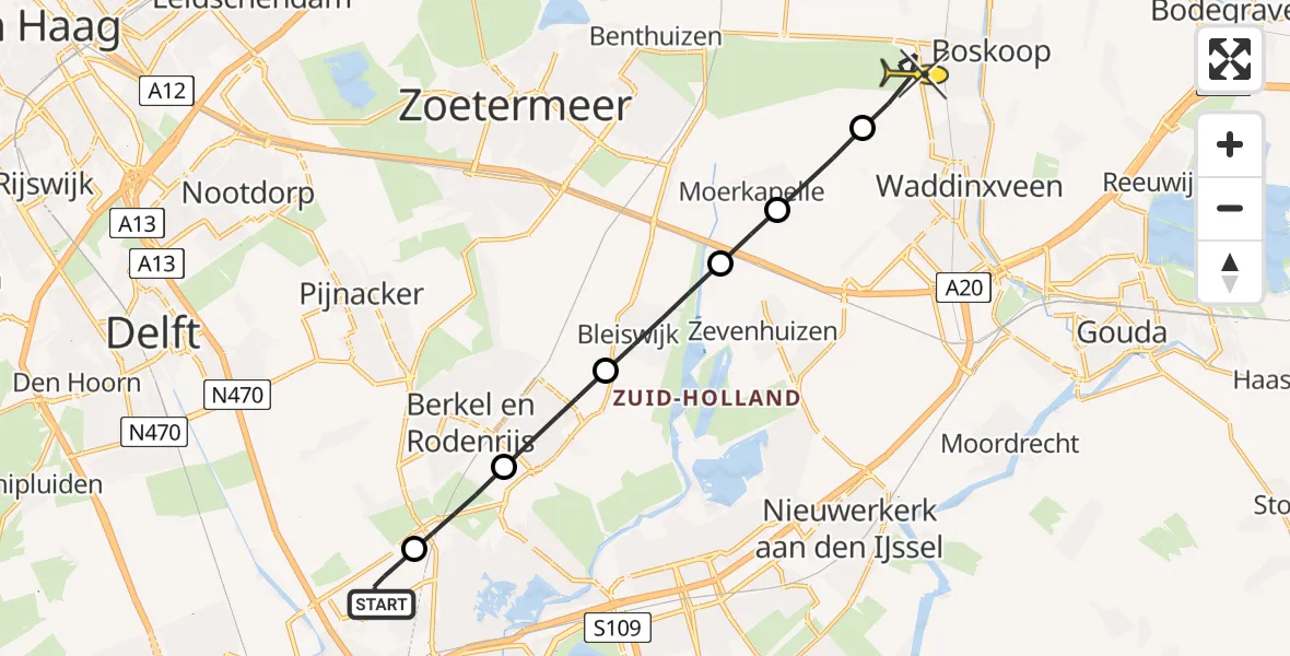Routekaart van de vlucht: Lifeliner 2 naar Waddinxveen, Bovendijk