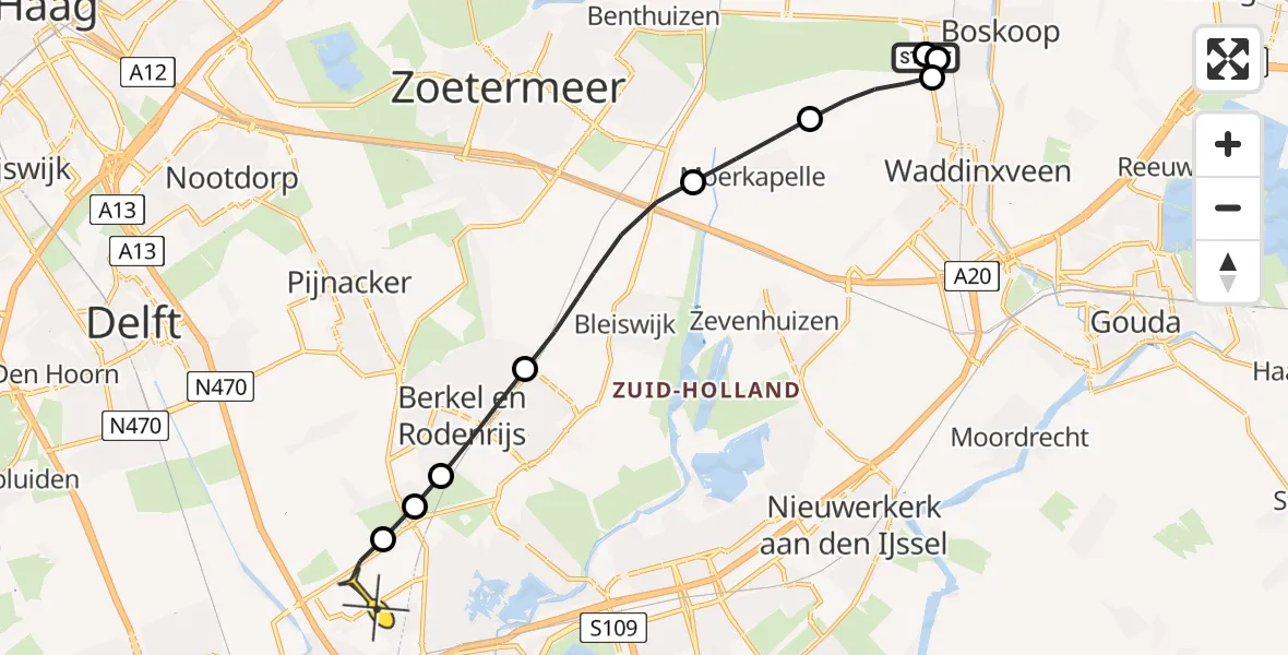Routekaart van de vlucht: Lifeliner 2 naar Rotterdam The Hague Airport, Landscheidingspad