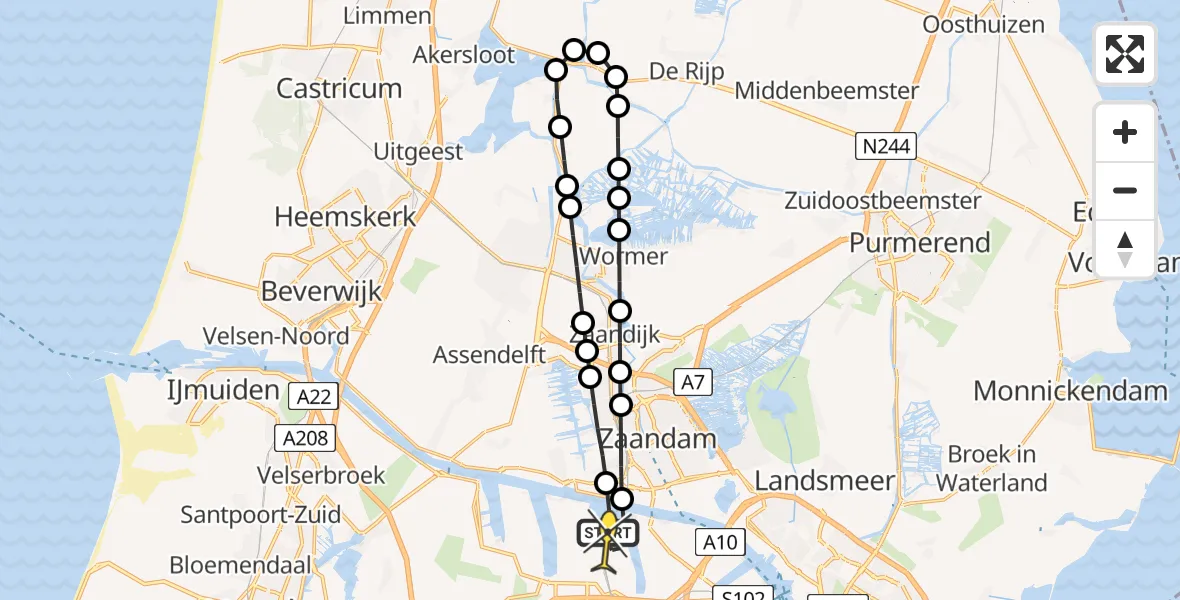 Routekaart van de vlucht: Lifeliner 1 naar Amsterdam Heliport, Hoofdtocht