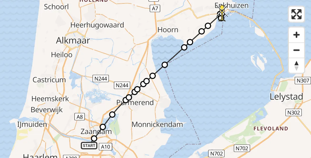 Routekaart van de vlucht: Lifeliner 1 naar Bovenkarspel, Belangenvereniging tuinders Zaanderhorn