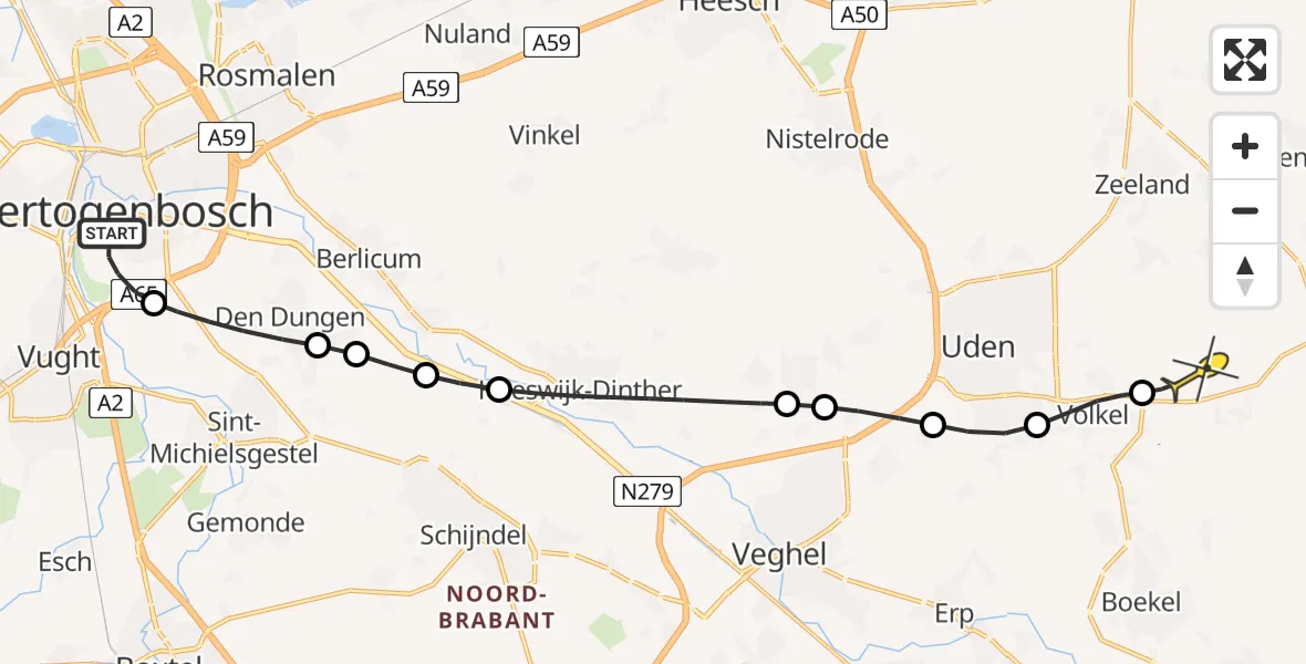 Routekaart van de vlucht: Lifeliner 3 naar Vliegbasis Volkel, Zuiderstrandweg