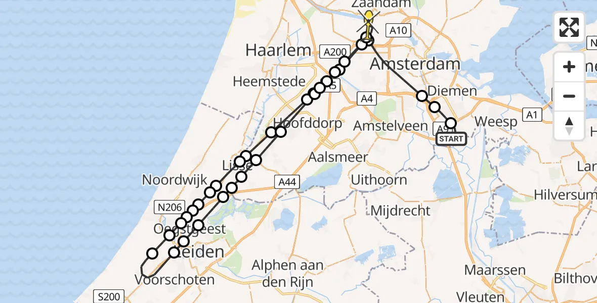 Routekaart van de vlucht: Lifeliner 1 naar Amsterdam Heliport, Holendrechtplein