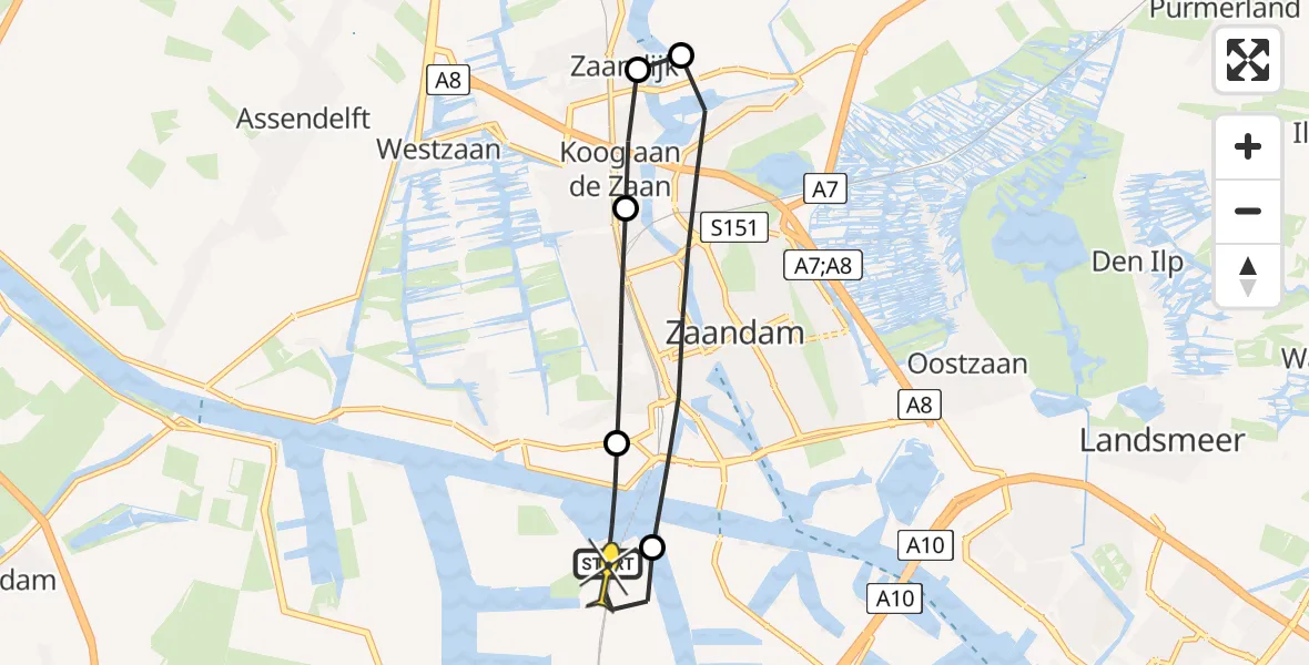 Routekaart van de vlucht: Lifeliner 1 naar Amsterdam Heliport, Hoofdtocht