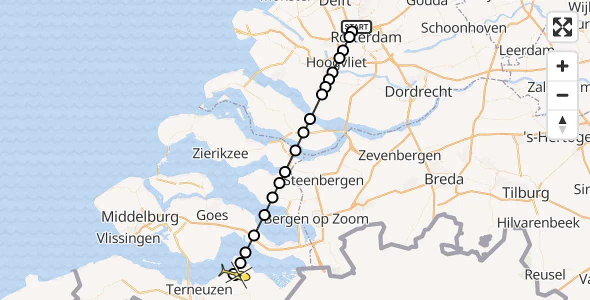 Routekaart van de vlucht: Lifeliner 2 naar Ossenisse, Landzichtstraat