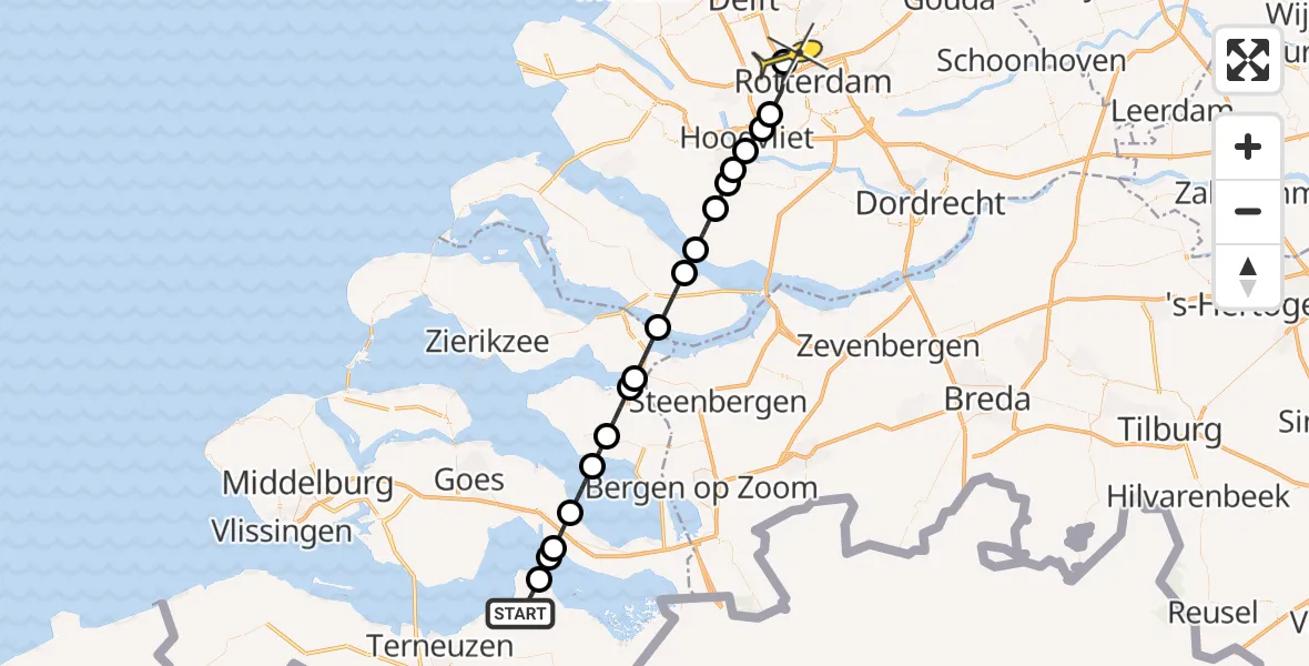 Routekaart van de vlucht: Lifeliner 2 naar Rotterdam The Hague Airport, Hooglandsedijk