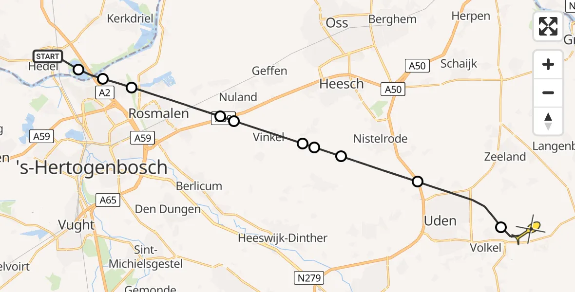 Routekaart van de vlucht: Lifeliner 3 naar Vliegbasis Volkel, Gementweg