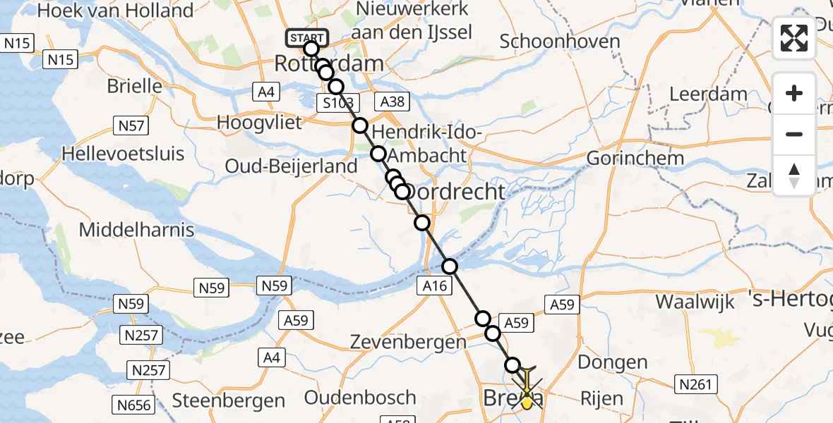 Routekaart van de vlucht: Lifeliner 2 naar Breda, Terletpad