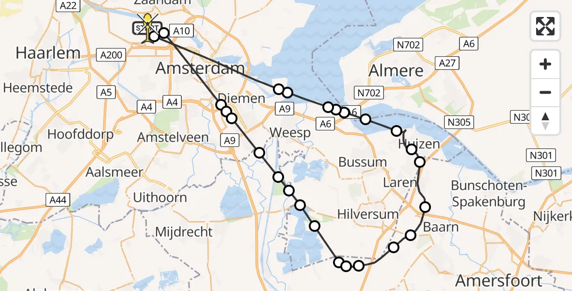 Routekaart van de vlucht: Lifeliner 1 naar Amsterdam Heliport, Westhavenweg