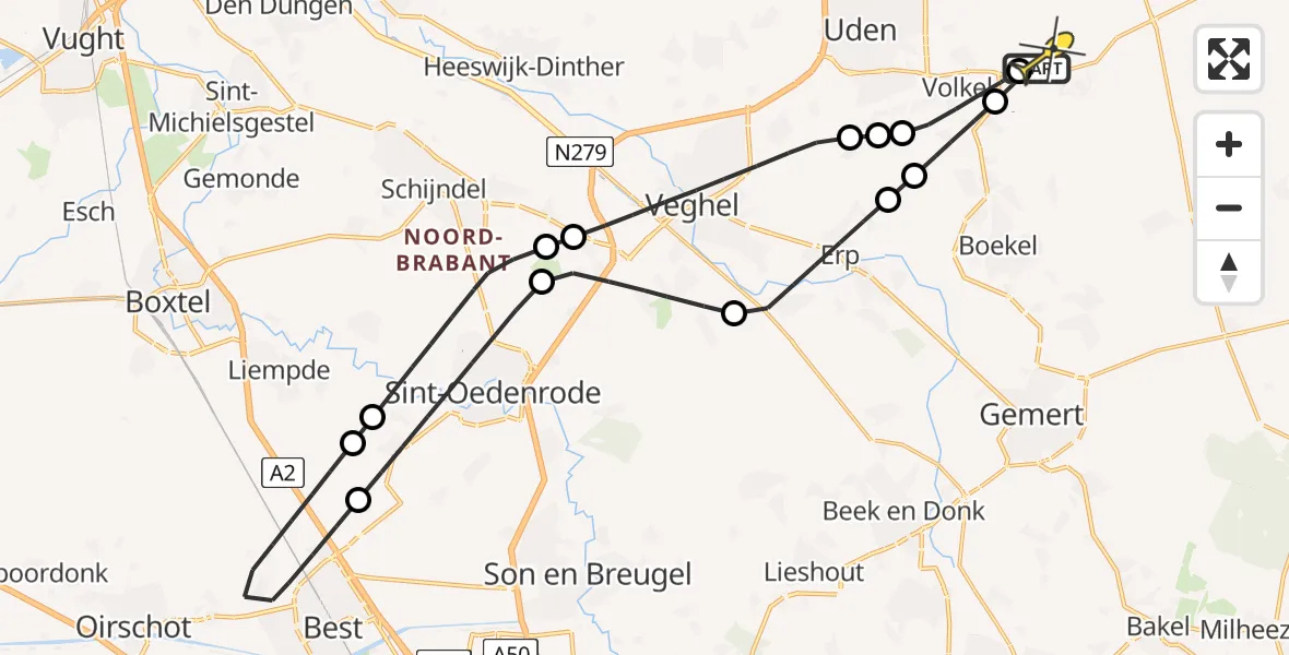 Routekaart van de vlucht: Lifeliner 3 naar Vliegbasis Volkel, Wilgenstraat