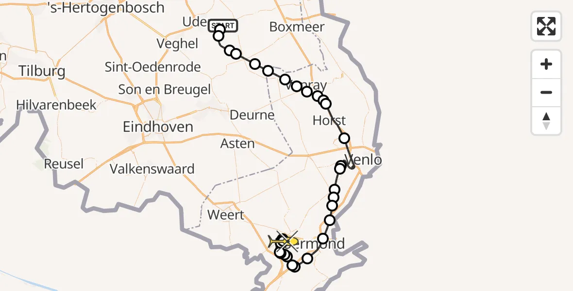 Routekaart van de vlucht: Politiehelikopter naar Beegden, Rondweg Volkel