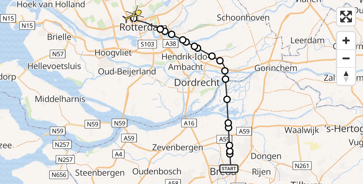 Routekaart van de vlucht: Lifeliner 2 naar Rotterdam The Hague Airport, Charles Petitweg