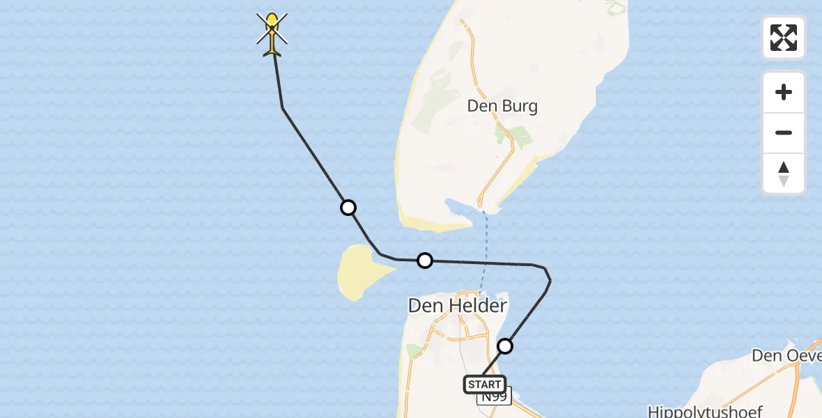 Routekaart van de vlucht: Kustwachthelikopter naar Balgzanddijk