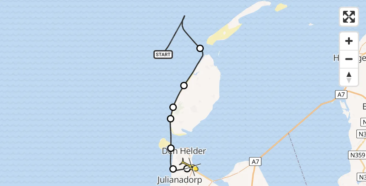 Routekaart van de vlucht: Kustwachthelikopter naar Vliegveld De Kooy, Luchthavenweg