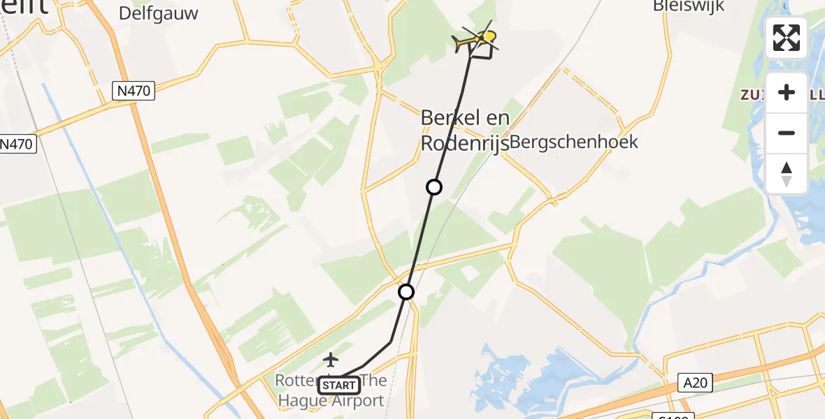 Routekaart van de vlucht: Lifeliner 2 naar Berkel en Rodenrijs, Bovendijk