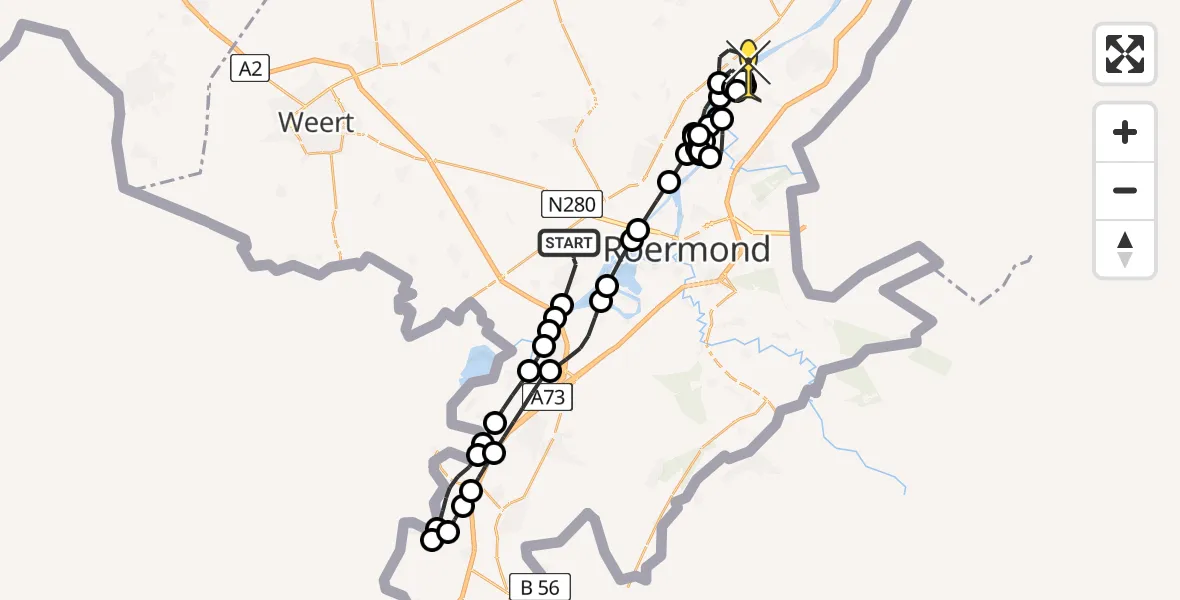 Routekaart van de vlucht: Politiehelikopter naar Kessel, Heideweg