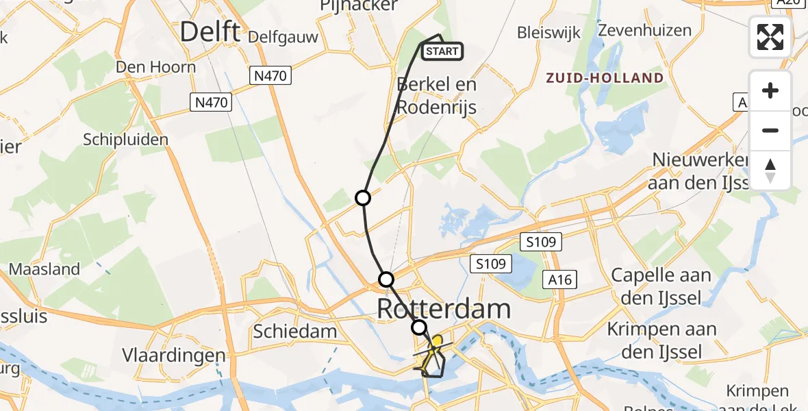 Routekaart van de vlucht: Lifeliner 2 naar Erasmus MC, Meerkoetpad