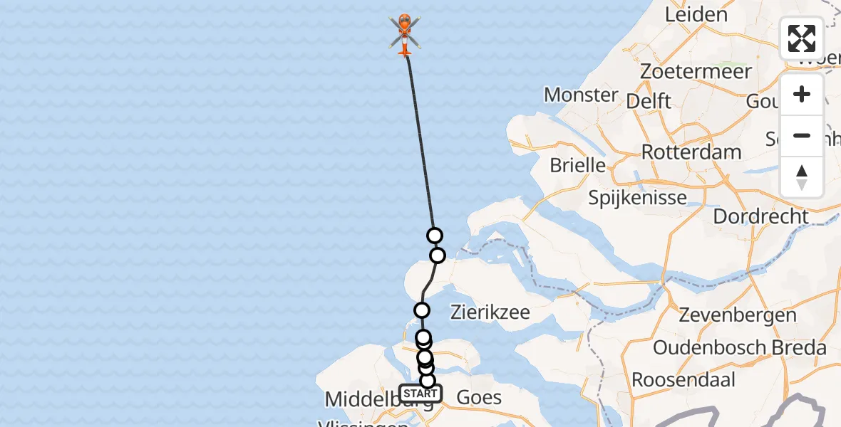 Vluchtroute Kustwachthelikopter Vliegveld Midden-Zeeland - , 19 april 2025, 10:00