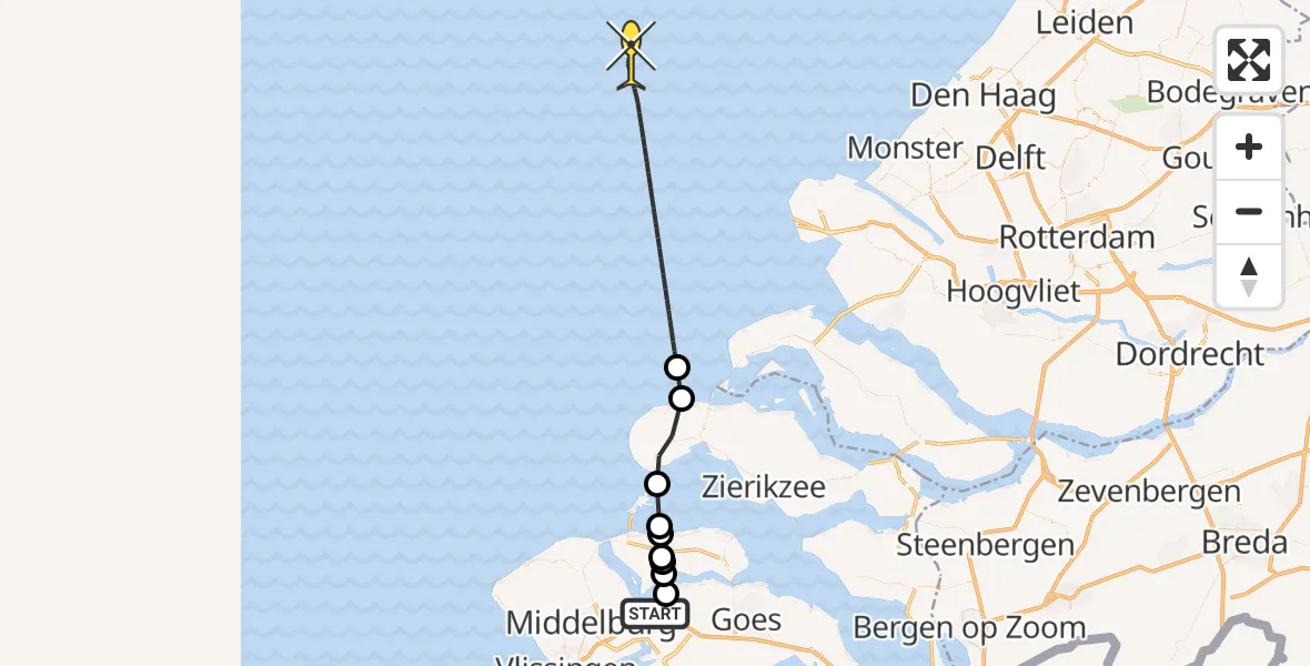 Routekaart van de vlucht: Kustwachthelikopter naar Pietweg