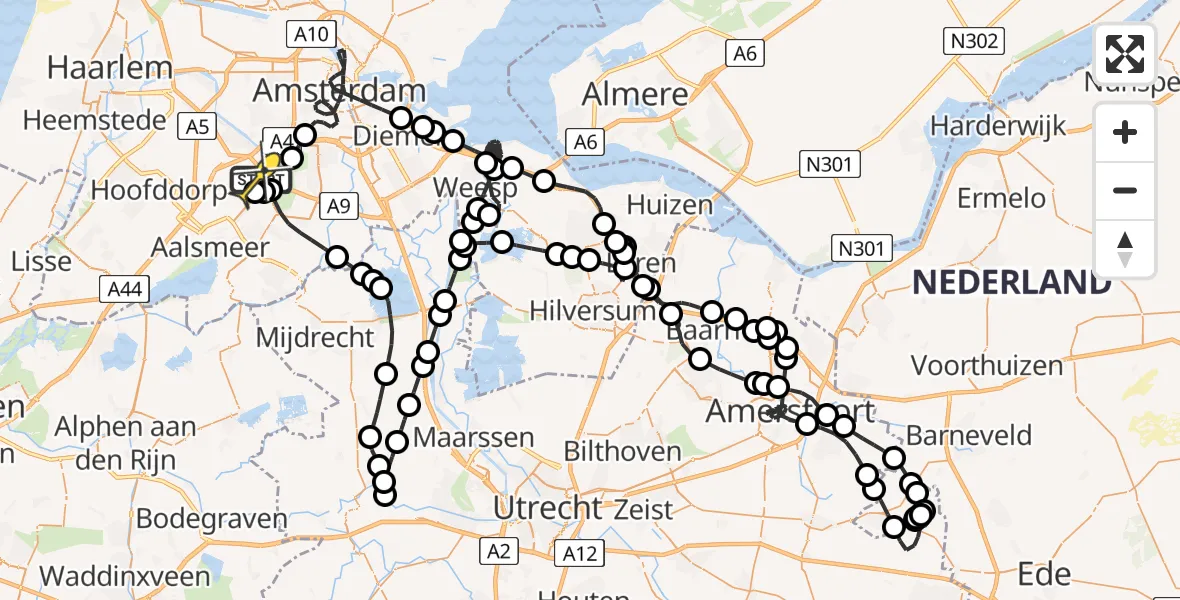 Vluchtroute Politiehelikopter van Schiphol naar Schiphol