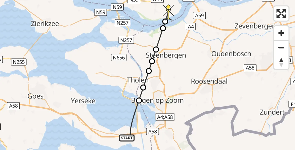 Routekaart van de vlucht: Lifeliner 3 naar Ooltgensplaat, Oude Rijksweg