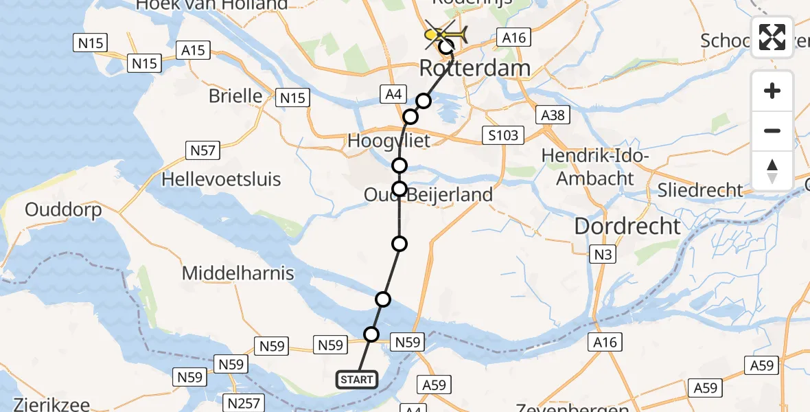 Routekaart van de vlucht: Lifeliner 3 naar Rotterdam The Hague Airport, Steigerdijk
