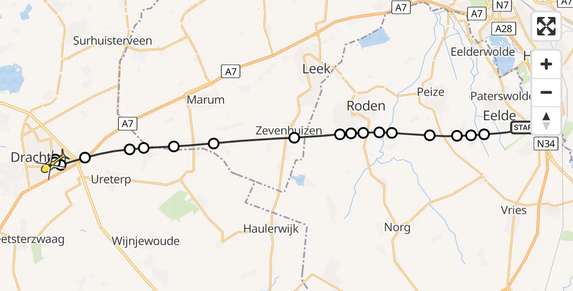 Routekaart van de vlucht: Lifeliner 4 naar Drachten, Lugtenbergerweg